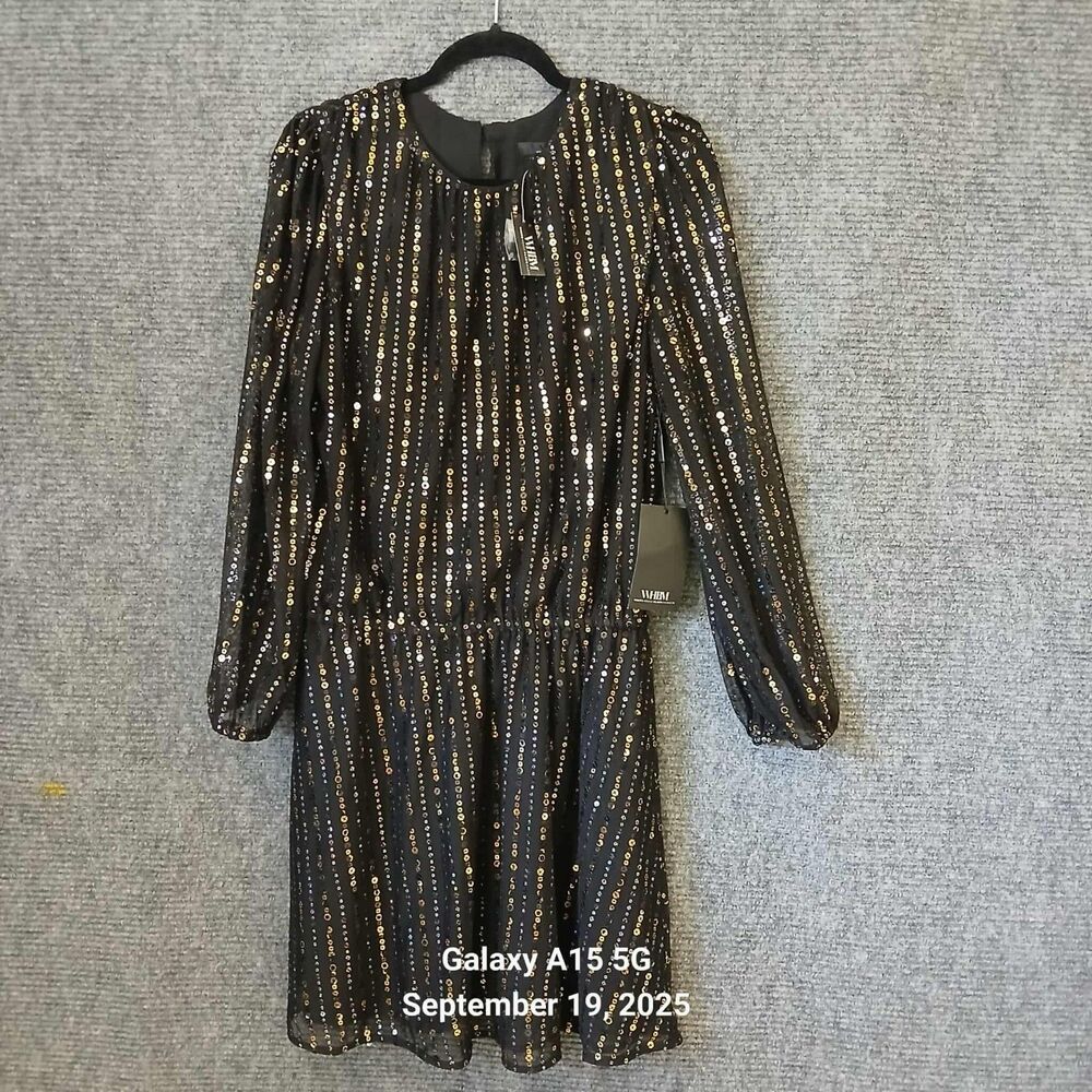 White House Black Market Long-Sleeve Sequin Blouson Dress – Size Medium Cocktail